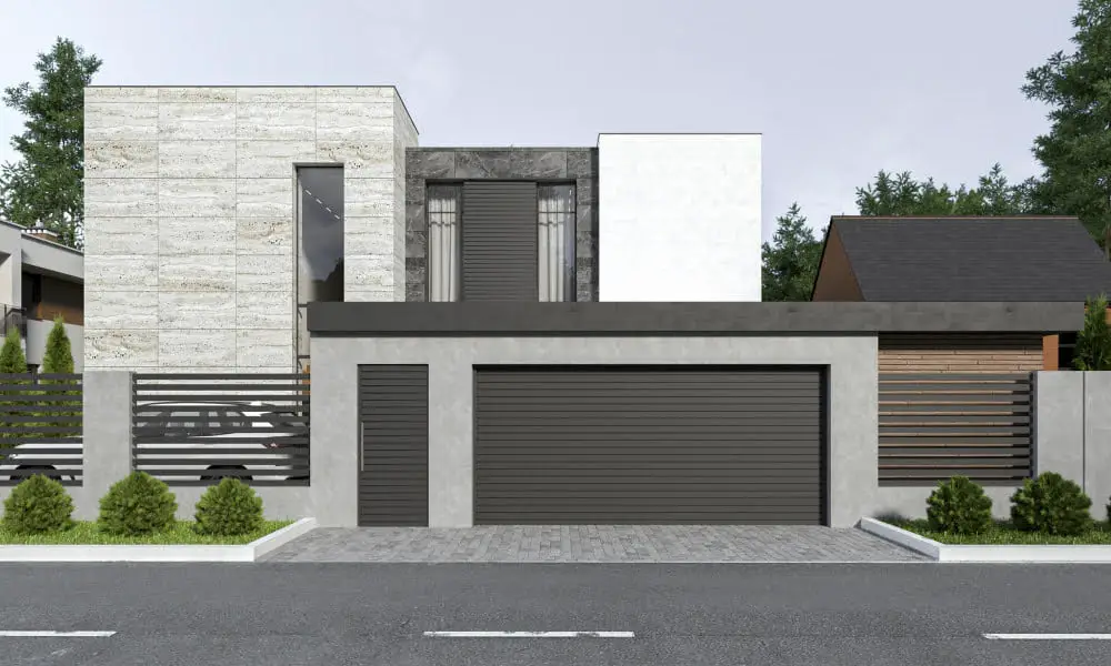 Grey Exterior With Black Garage