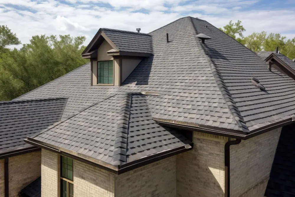 Grey Shingles With Black Gutter