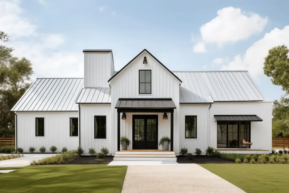 Modern White Ranch House White Metal Roofing