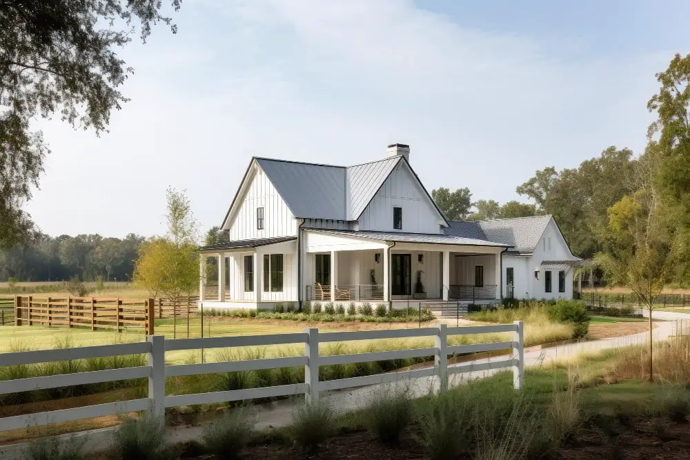 Modern White Ranch House with fence