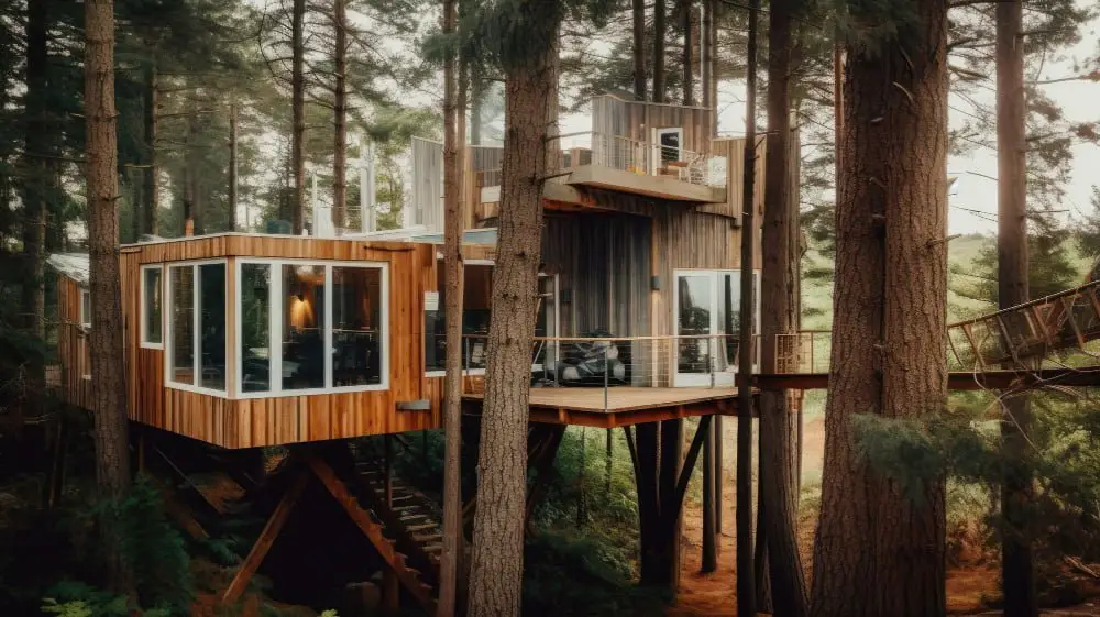 modern stilts house Treehouse Bridge