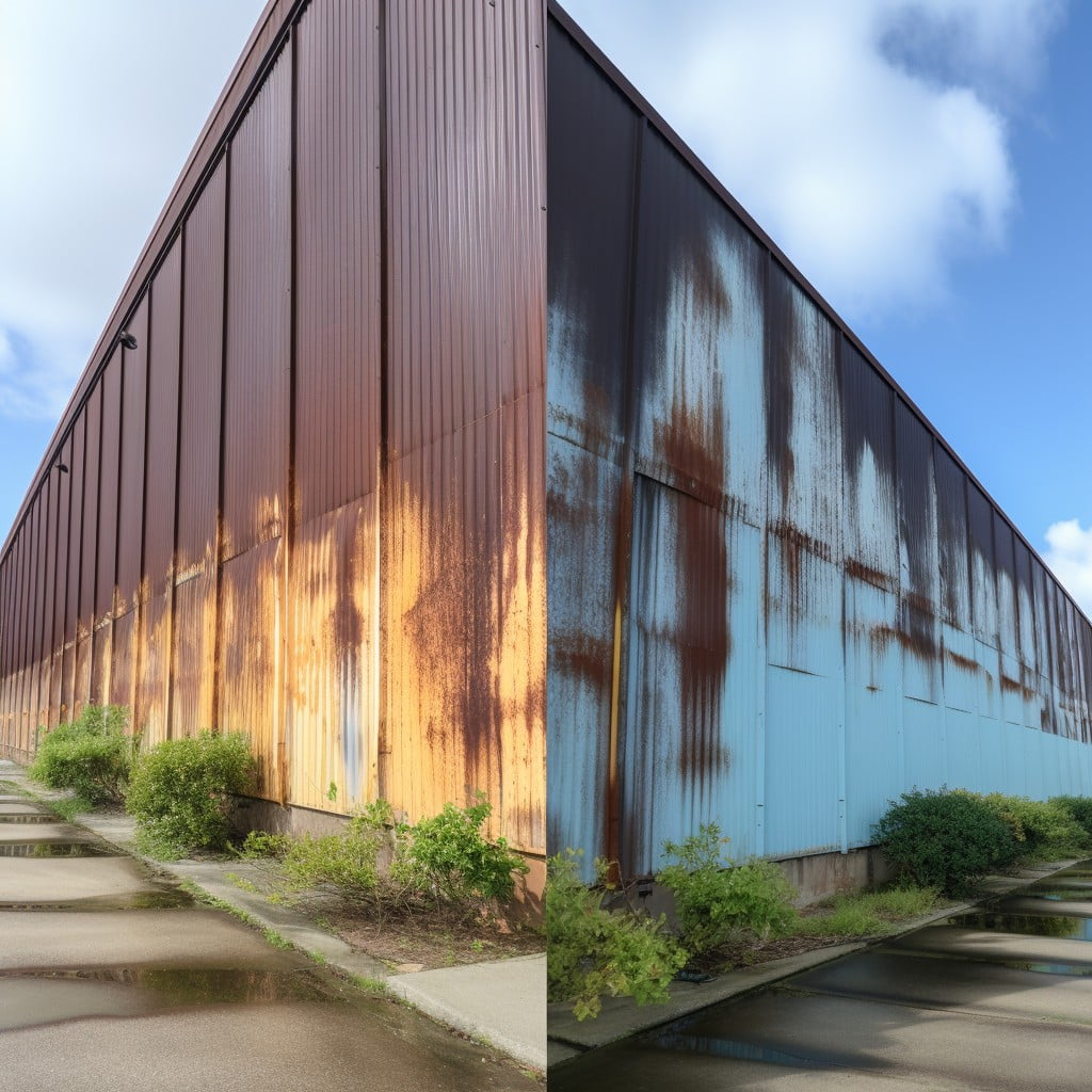 addressing rust stains when cleaning mildew from metal buildings