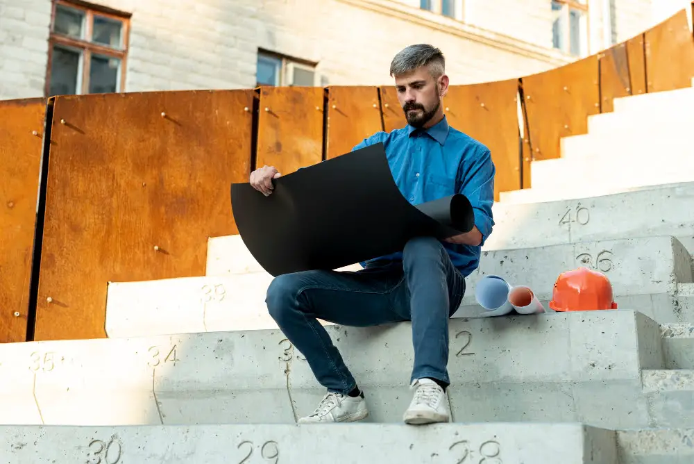 man reading blueprint