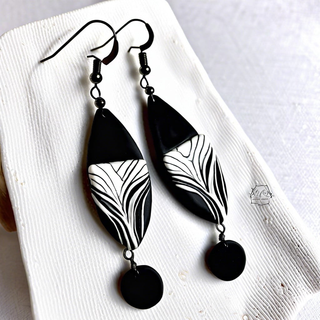 black and white monochrome clay earrings