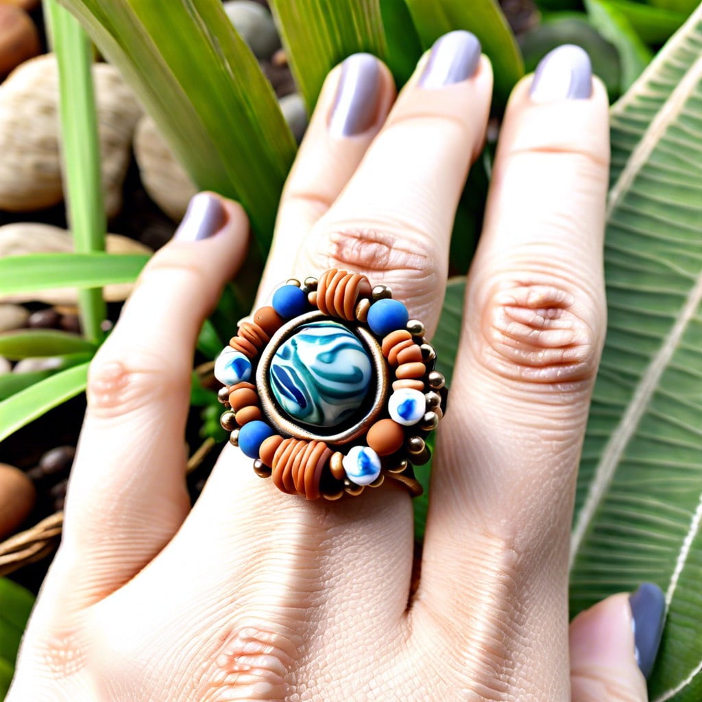 bohemian style polymer clay bead ring