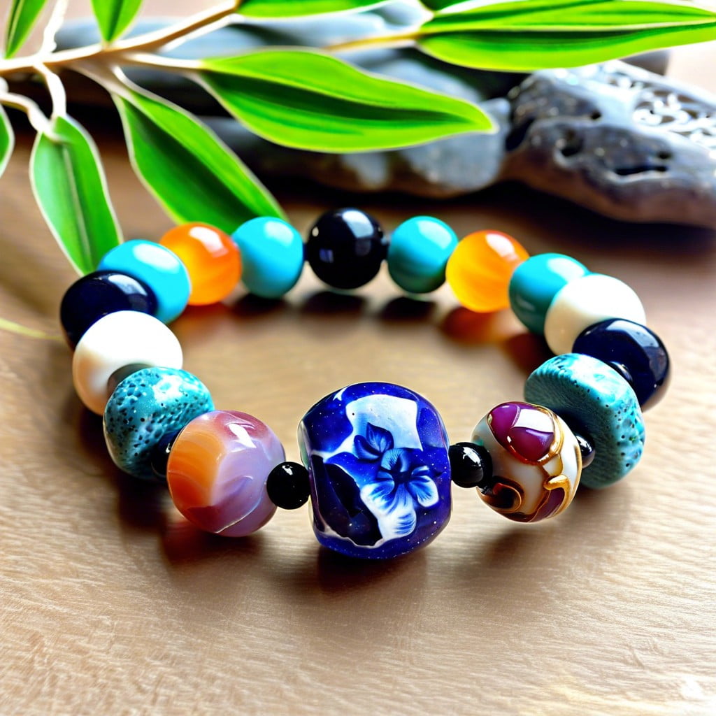 creating clay bead yoga bracelets with added gemstones