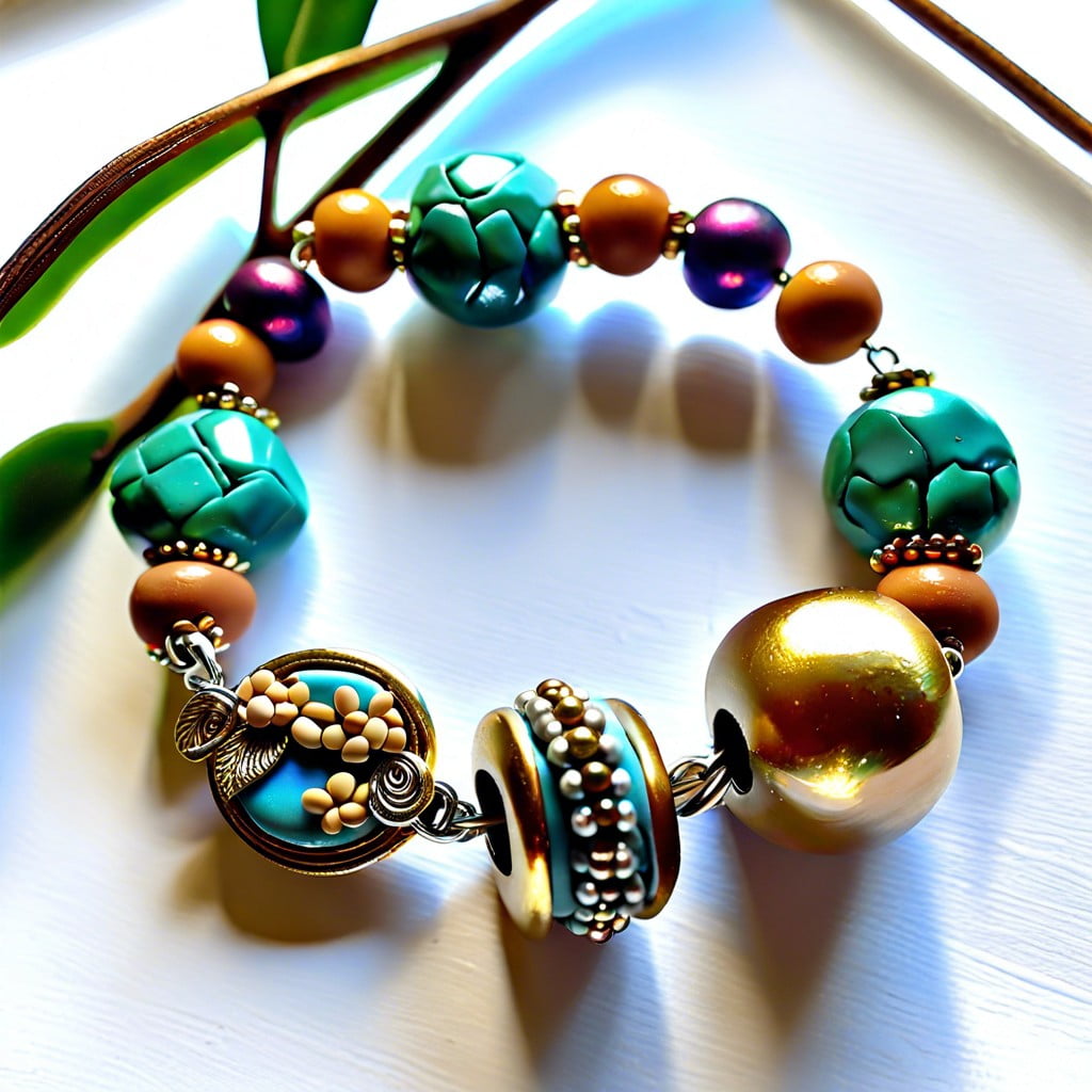 diy clay bead bracelets with metallic accents