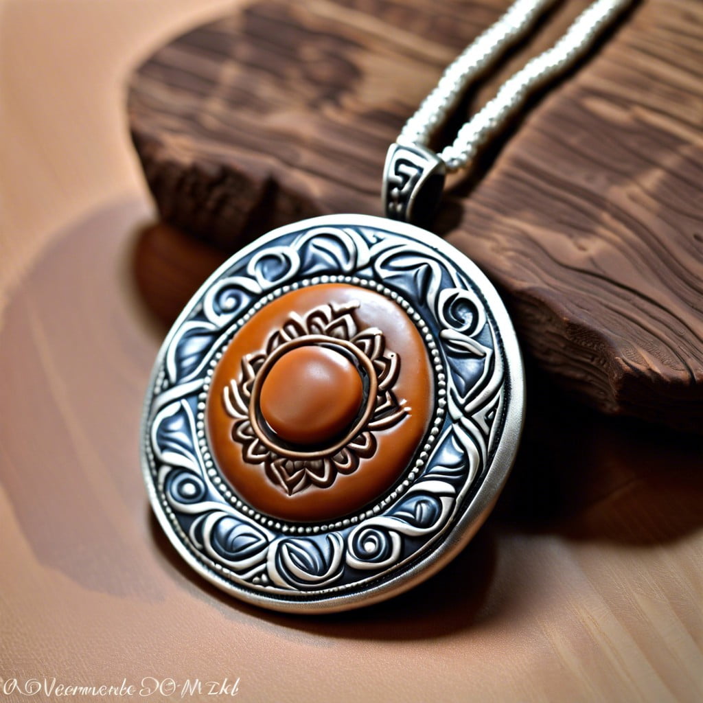 embossed clay necklace pendant