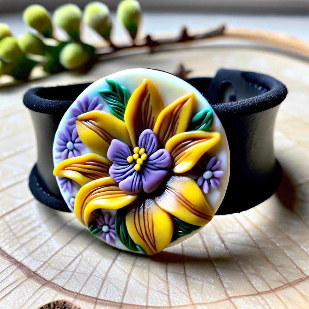 floral embedded polymer clay bracelet ideas