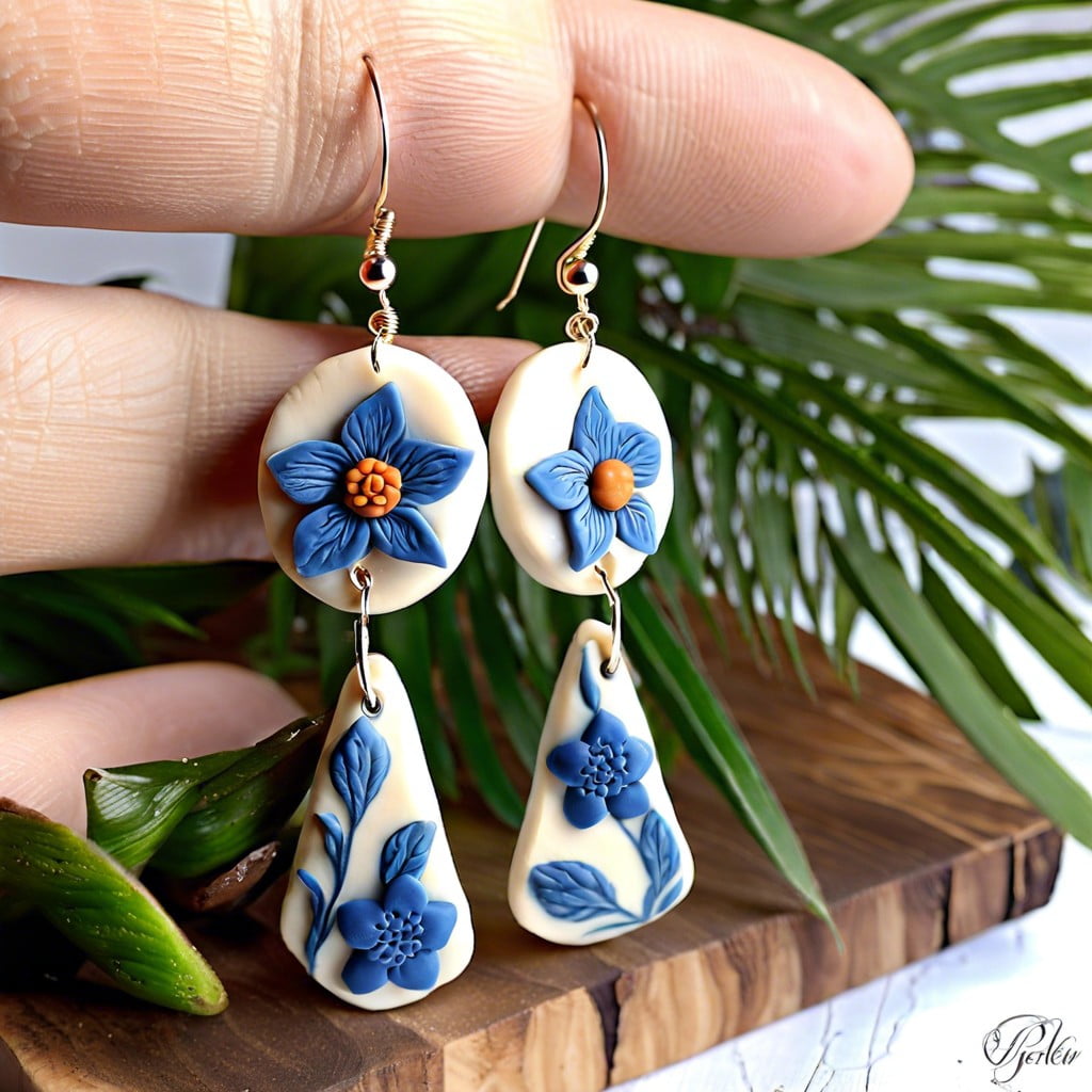 floral imprint polymer clay earrings