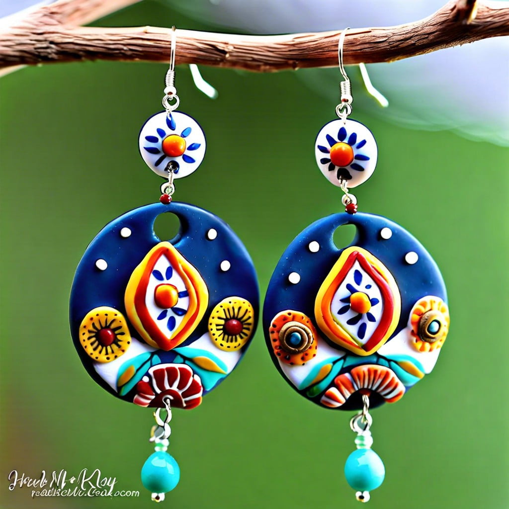 folk art inspired clay earrings