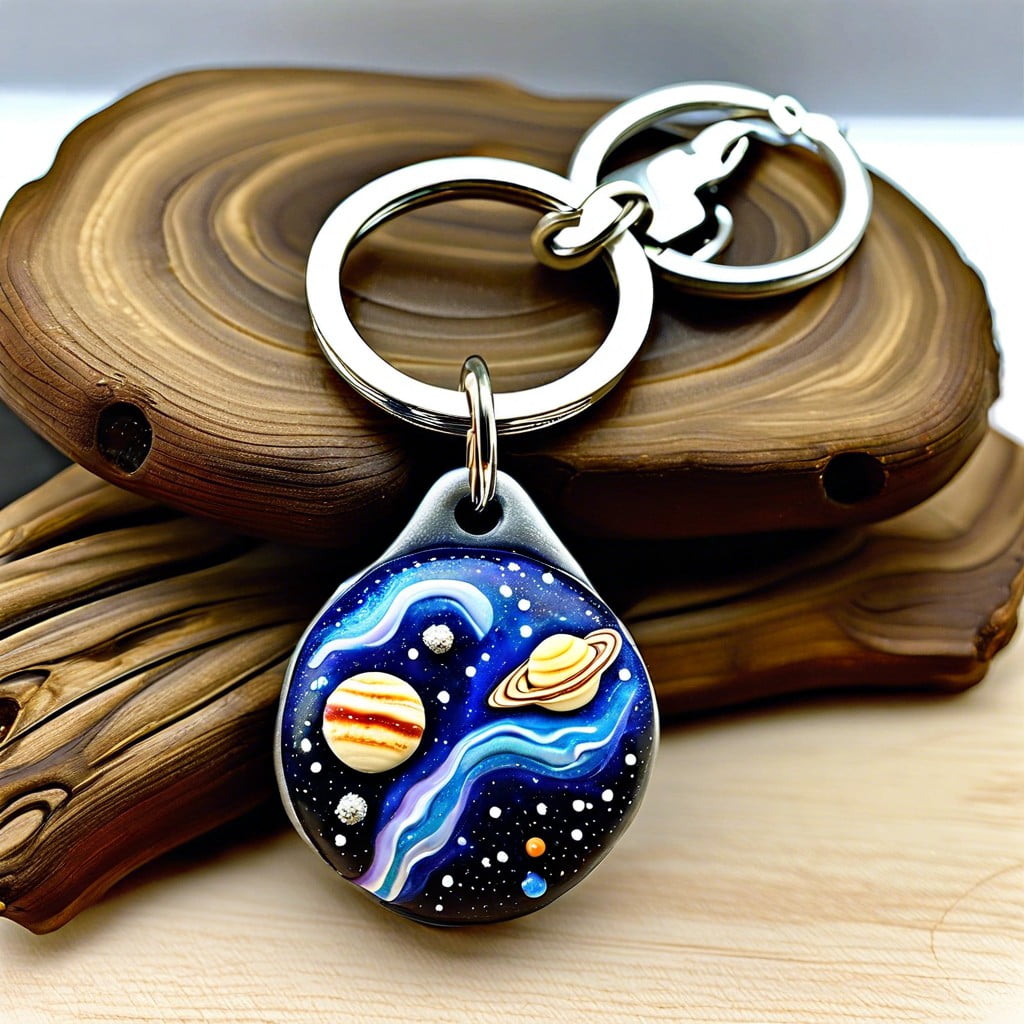 galaxy themed polymer clay bead keychain