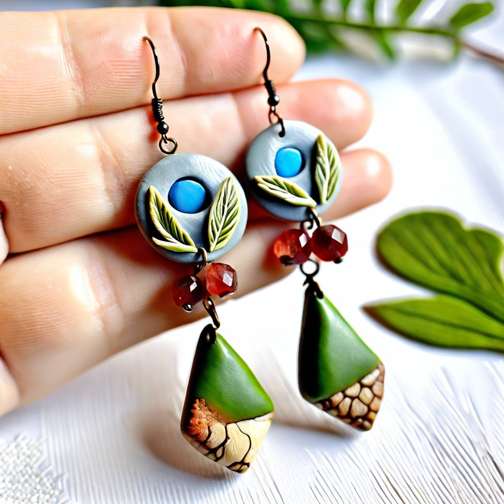 incorporating natural elements in clay earrings