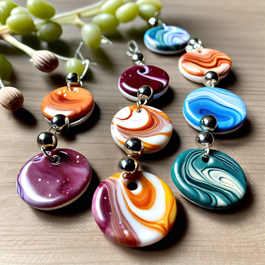 marbled polymer clay bead wine charms