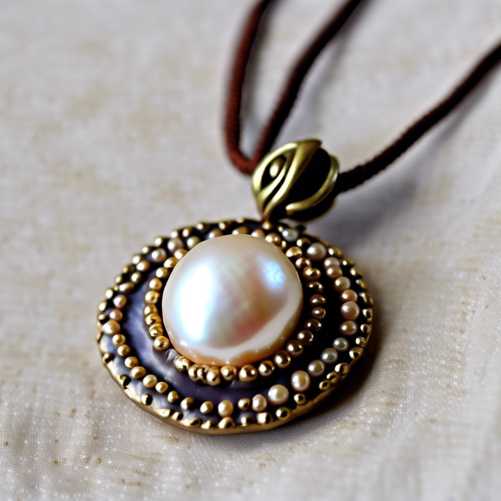 pearl embedded clay pendant