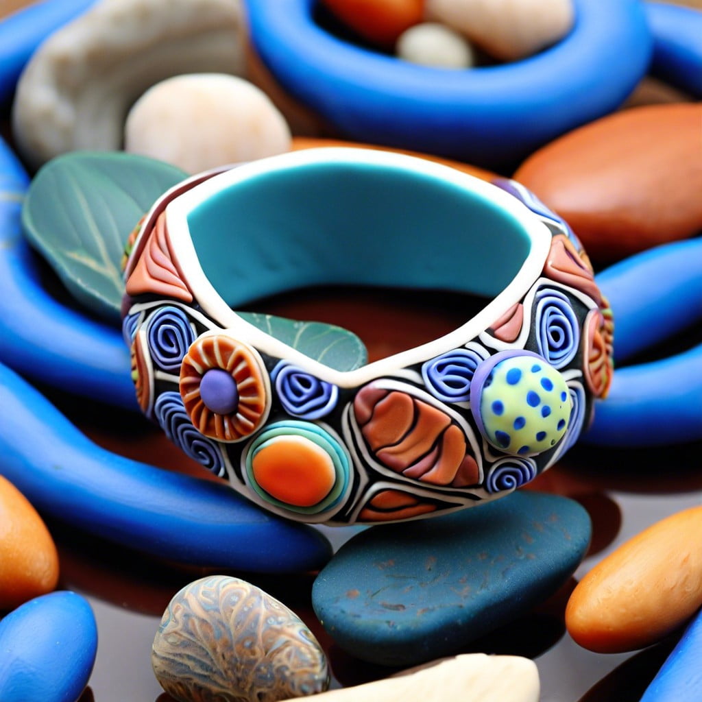 polymer clay bracelets with abstract patterns