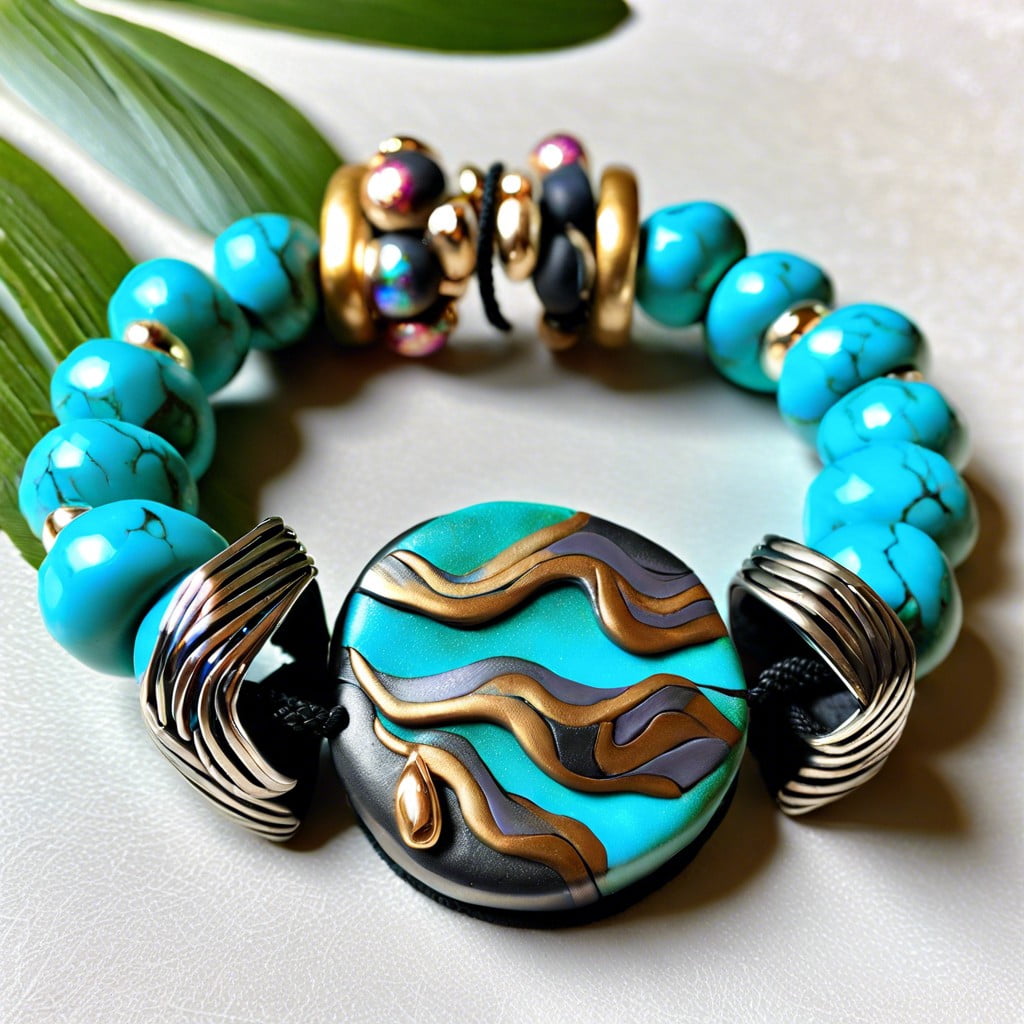polymer clay bracelets with metallic accents