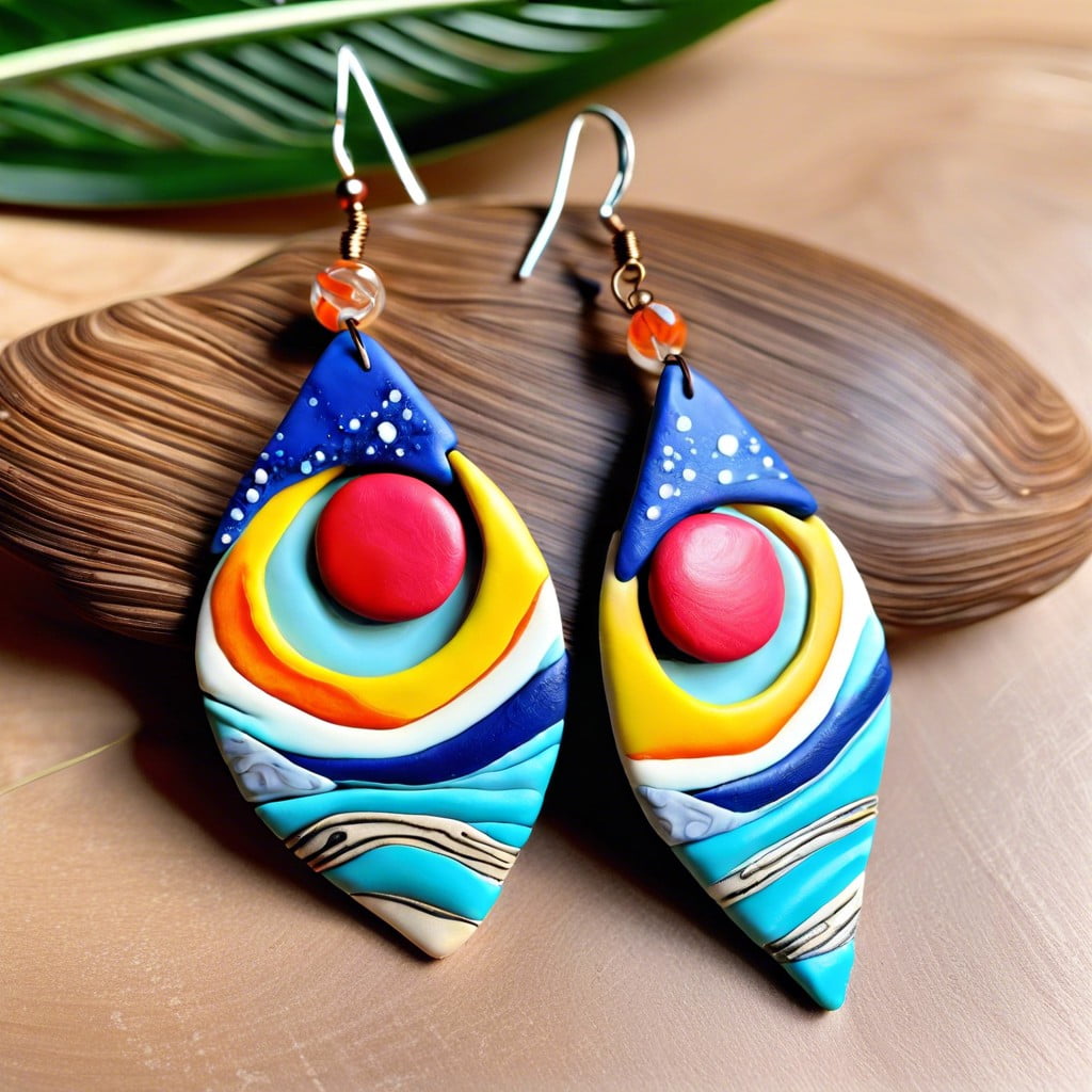 polymer clay earrings with abstract art designs