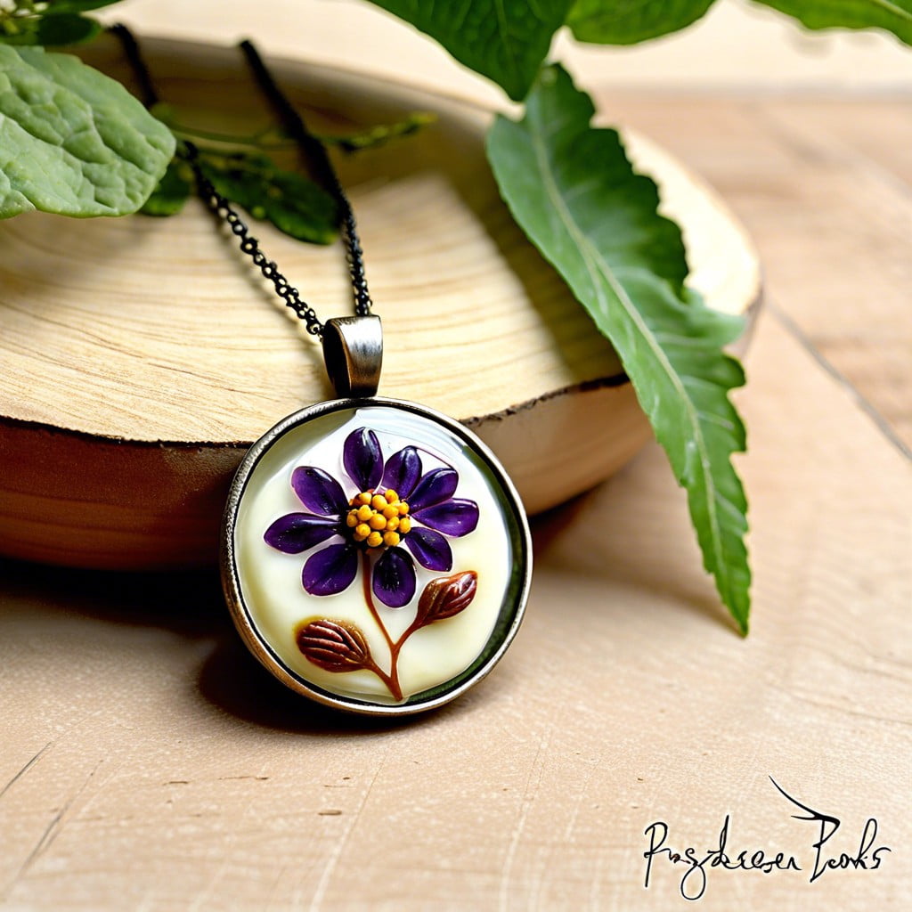 pressed flower in clay pendant