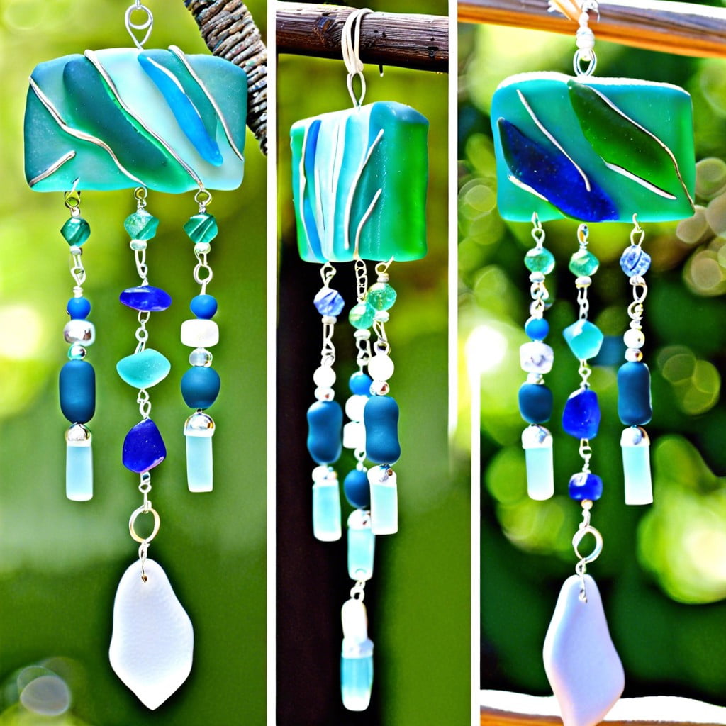 sea glass inspired polymer clay bead wind chime