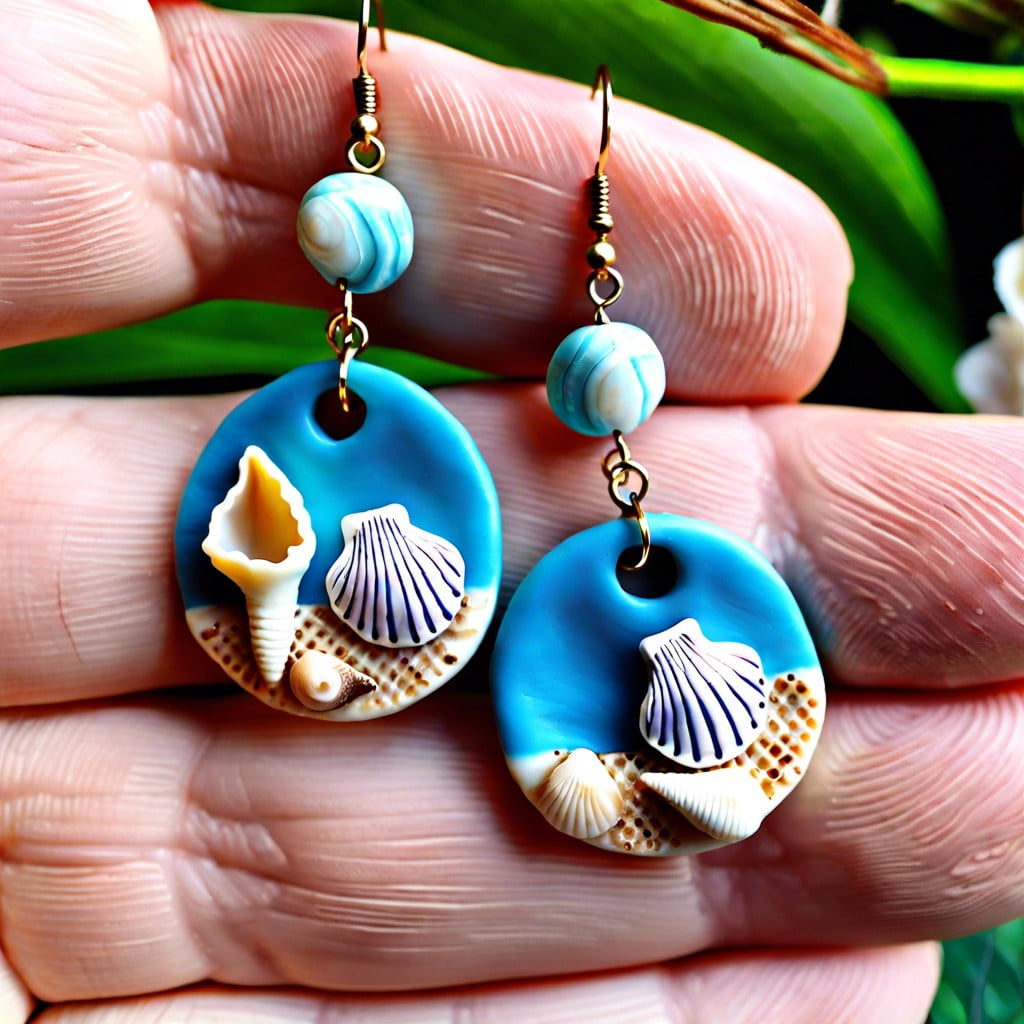 seashell inspired polymer clay earrings
