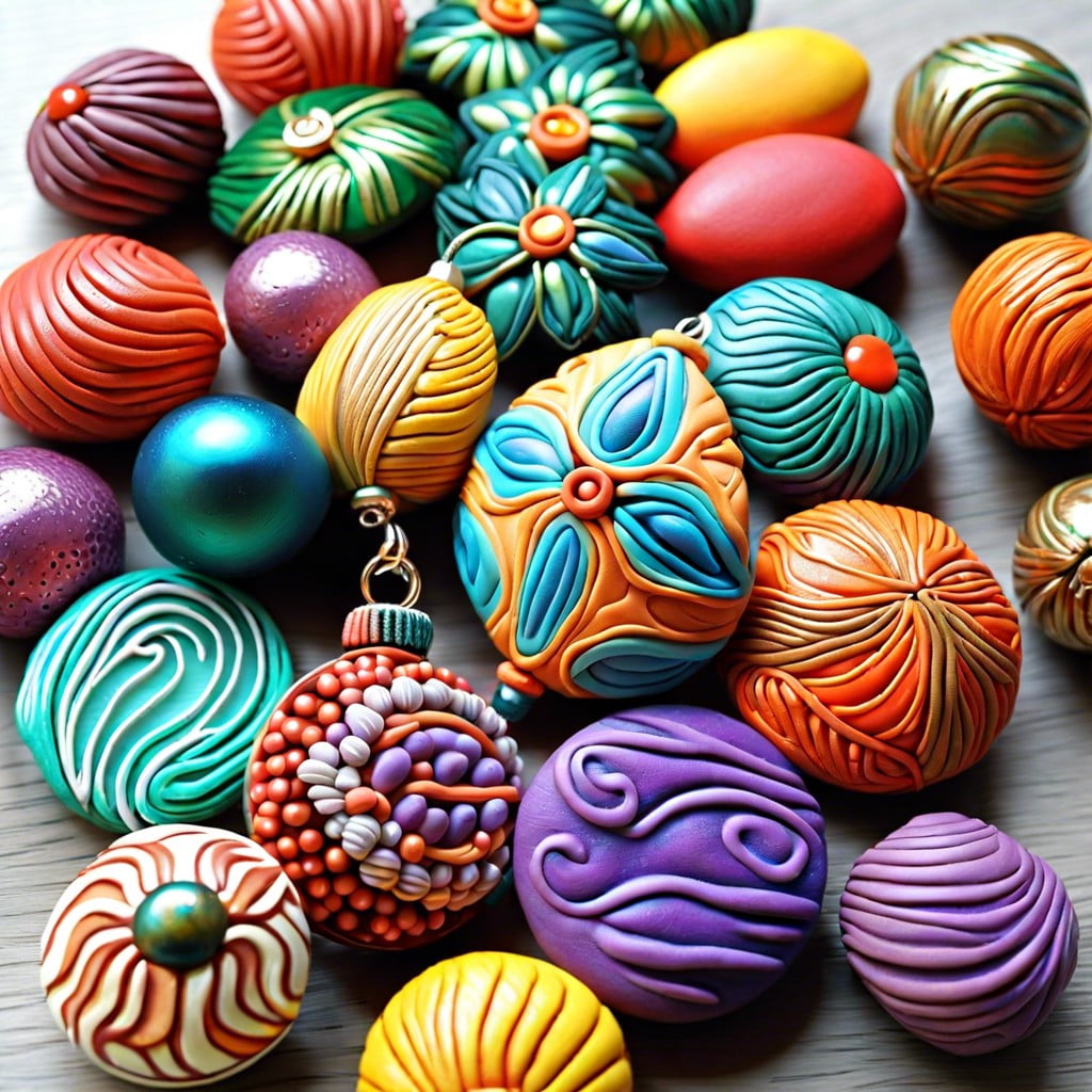 textured polymer clay bead ornaments