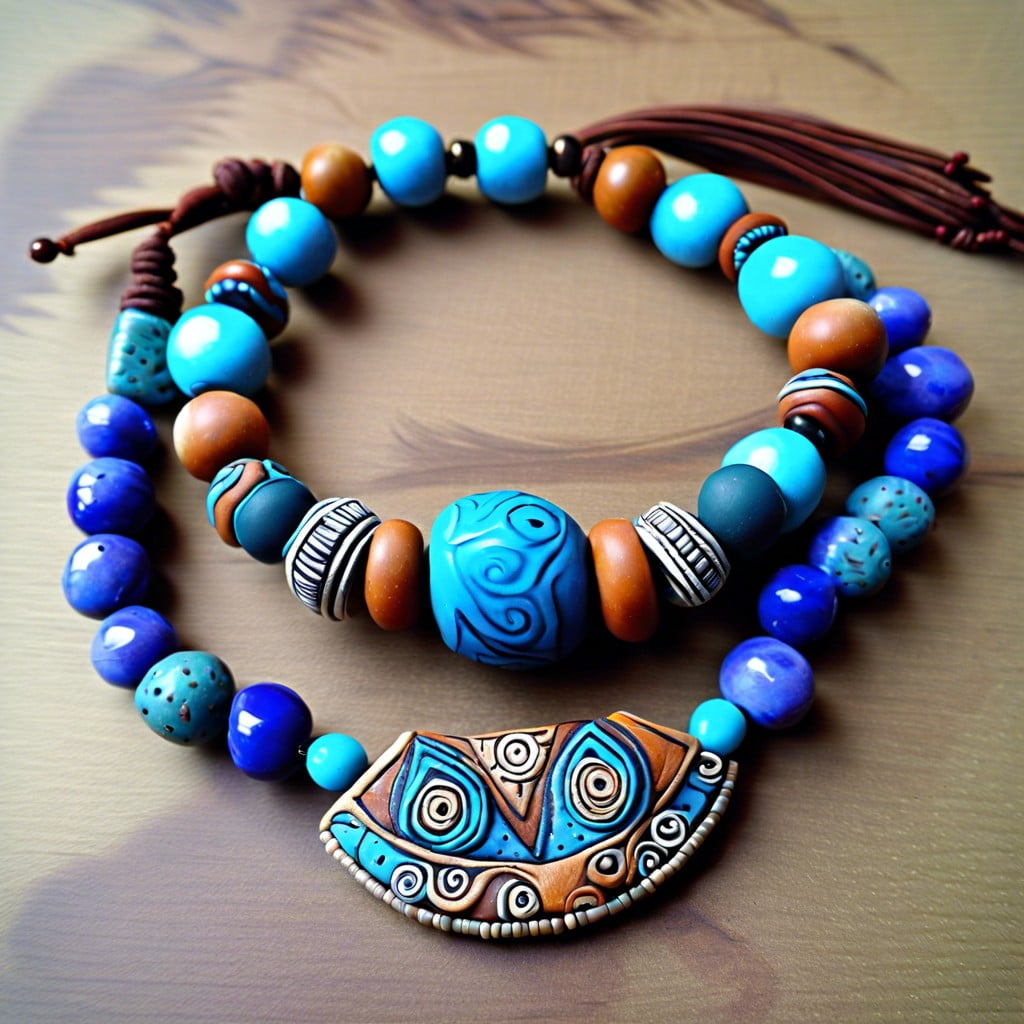 tribal polymer clay bead necklace