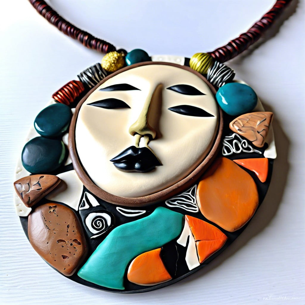 abstract faces polymer clay statement necklace