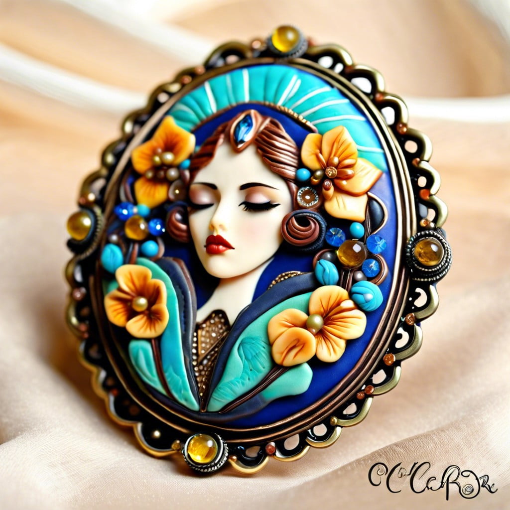 art deco inspired polymer clay brooches