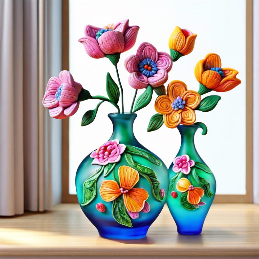 clay decorated glass vases