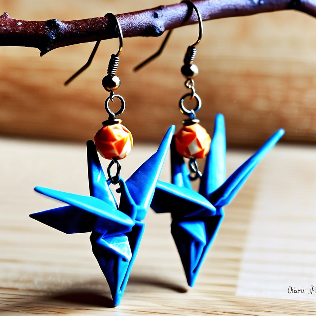 origami crane polymer chain earrings
