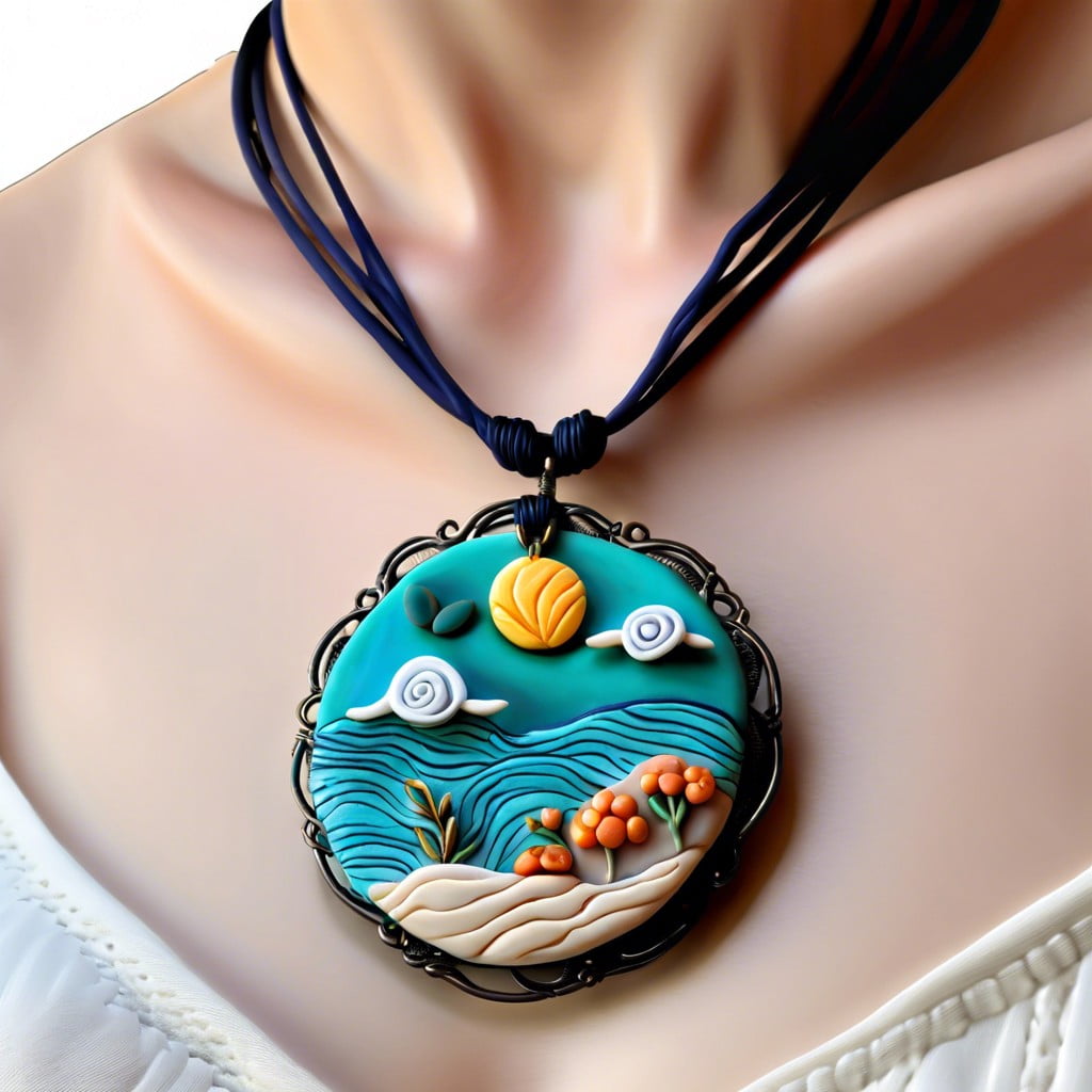 polymer clay layered pendant necklace