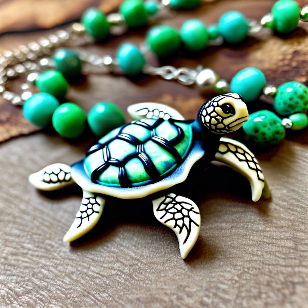 sea turtle polymer clay charm necklace