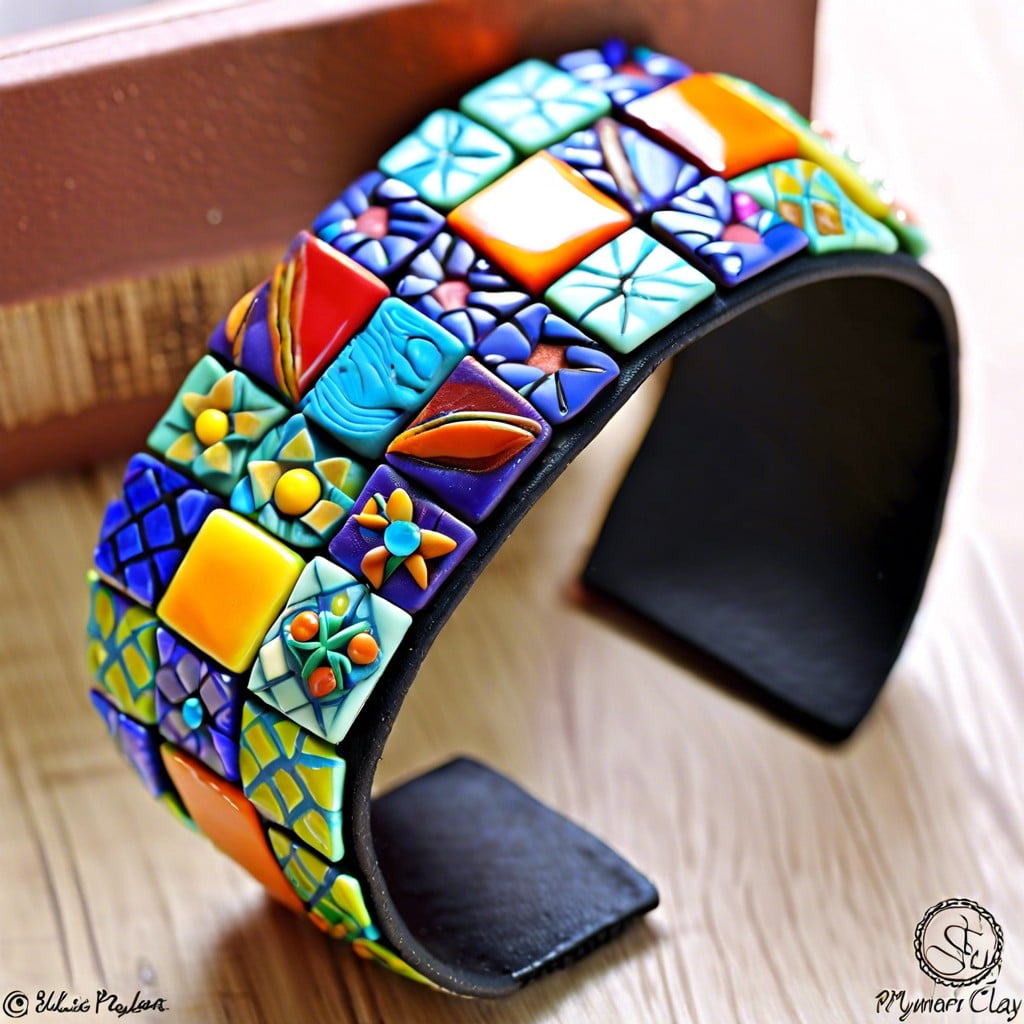 vibrant polymer clay mosaic tiles bracelet