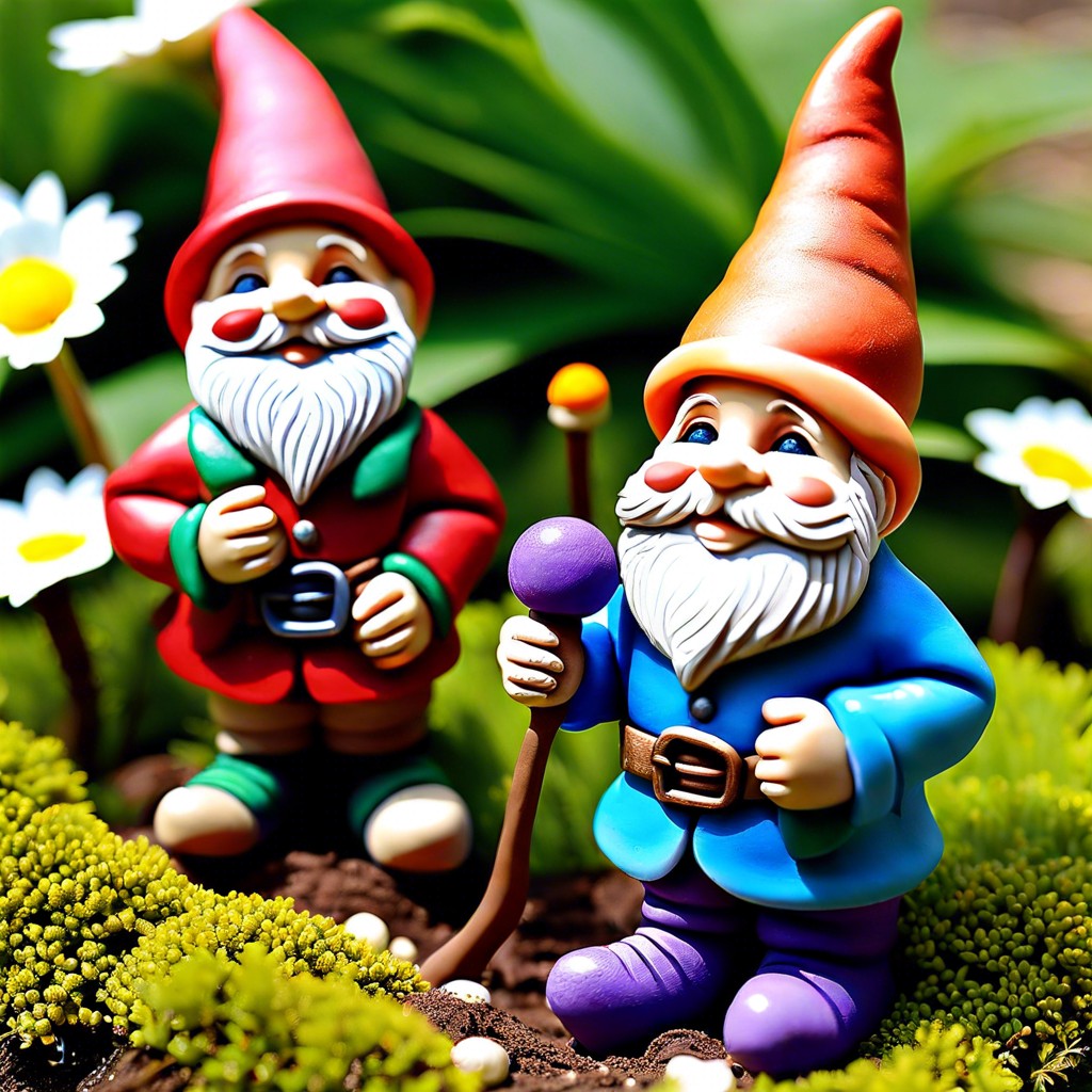 polymer clay garden gnome figurines